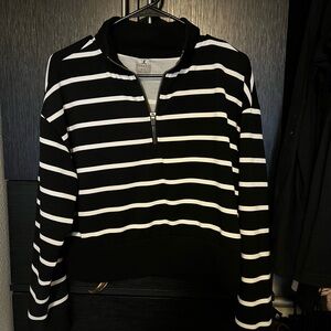 Danskin Black and White Striped Zip-Up Top